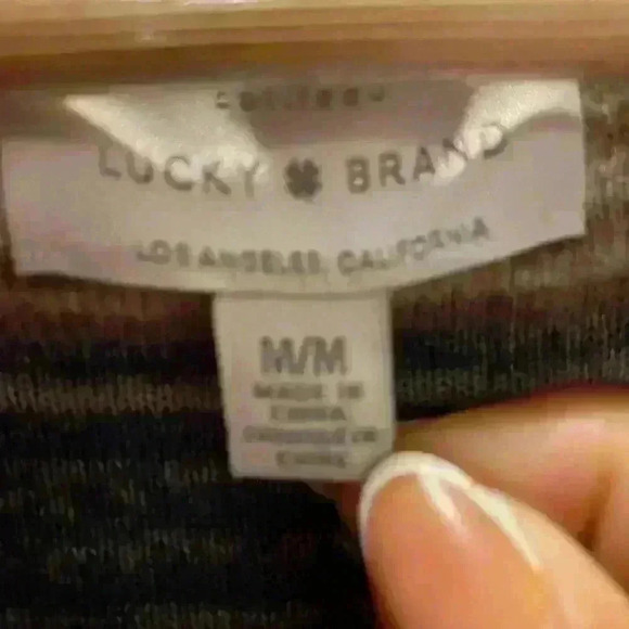 Lucky Brand  Southwestern Tan Blue Aztec Fringe Cardigan Open Front  Size Medium - Picture 4 of 6